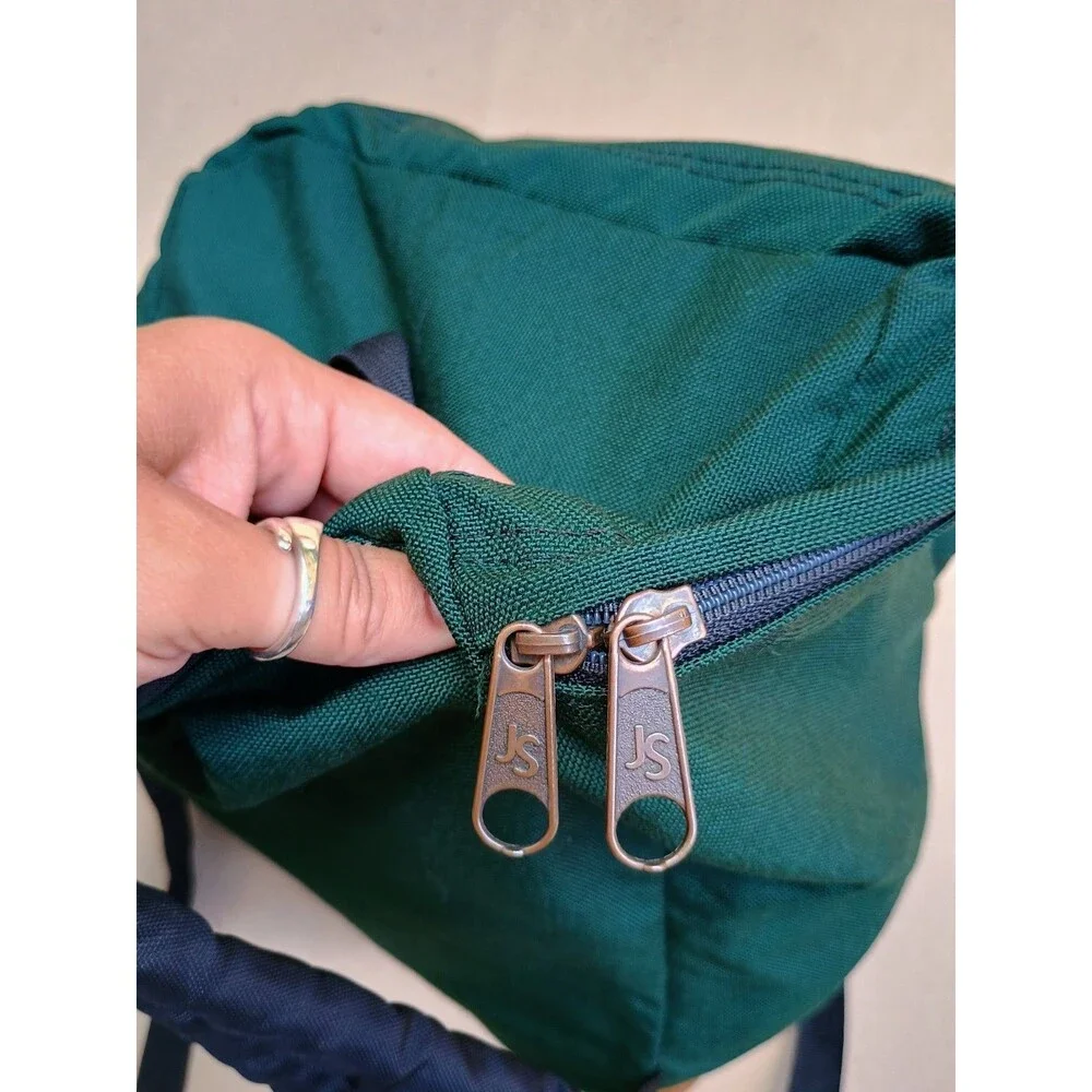 JanSport Backpack Forest Green Aztec Trim Suede Bottom USA Vintage 90s